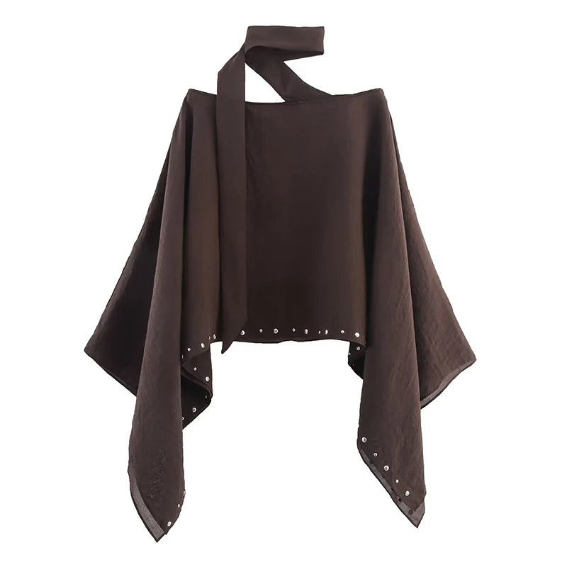 Women's Loose Cropped Cloak Jackets for Women 2026 Summer Rivet Scarf New In Cape Coats And Jackets Holiday Casual Poncho