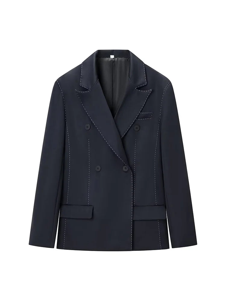 HH Woman Fashion Street Style Solid Long Sleeves Double Breasted Blazers Female Spring Pockets Turn-Down Collar Coats Trendy