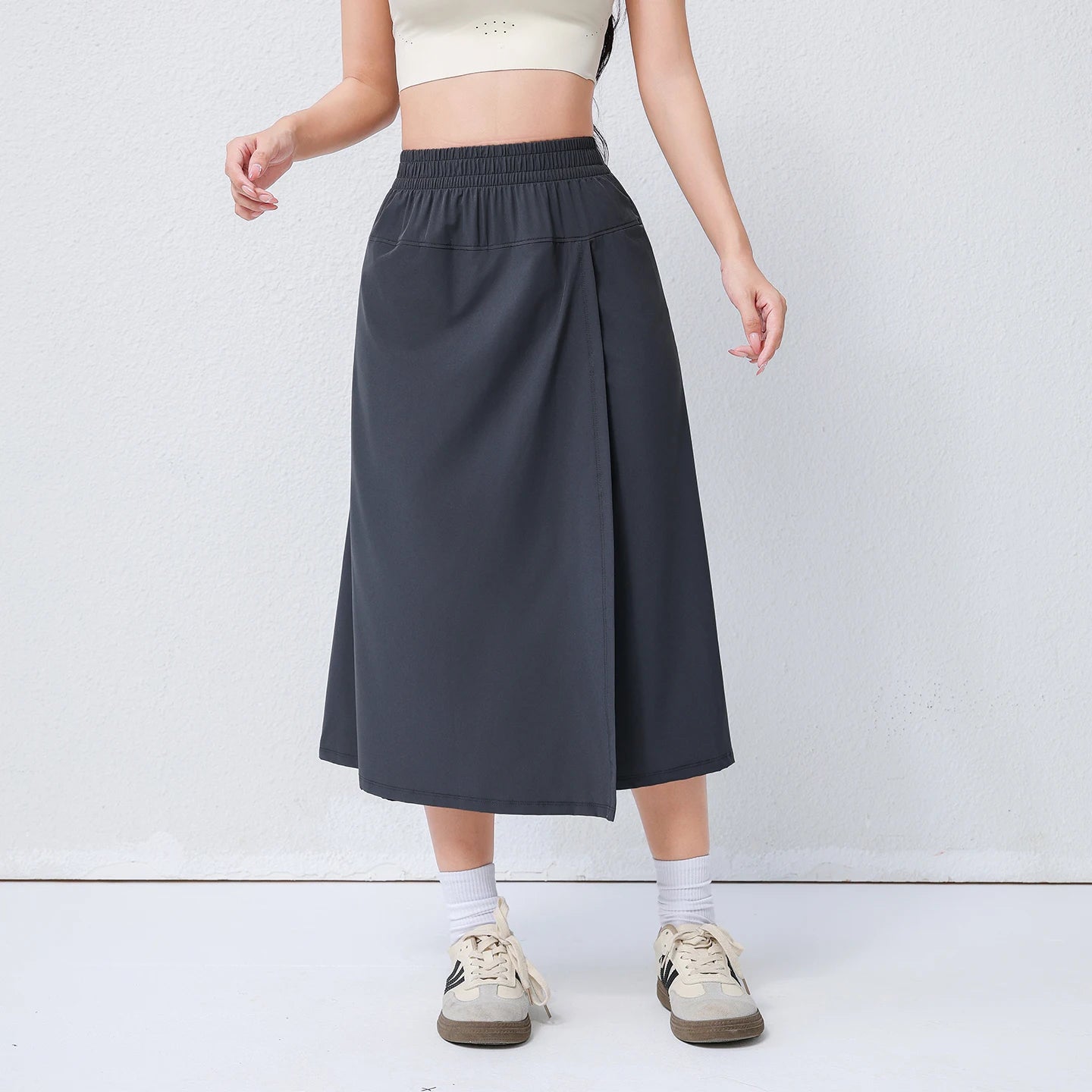Elegant Ladies Summer Pleated Skirt Bohemian Long Casual A-Line with Elastic Regular Waist Breathable Skirt